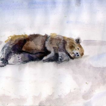 Картина под названием "Bear Sleeping At th…" - Lelia Sorokina, Подлинное произведение искусства