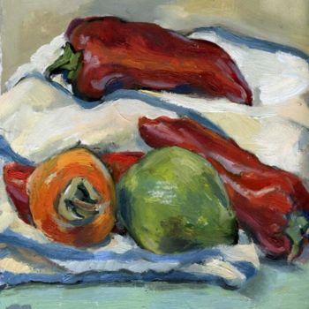 Painting titled "Paprika And Fruits" by Lelia Sorokina, Original Artwork