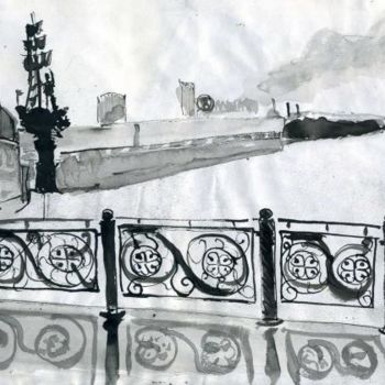 Desenho intitulada "Moscow, Bridge acro…" por Lelia Sorokina, Obras de arte originais