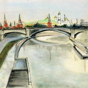 Картина под названием "Moscow. View From P…" - Lelia Sorokina, Подлинное произведение искусства