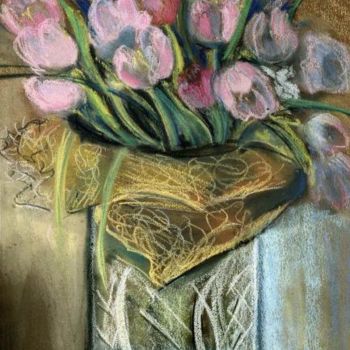 Картина под названием "March Tulips" - Lelia Sorokina, Подлинное произведение искусства
