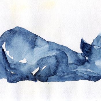 Pittura intitolato "Blue Fox" da Lelia Sorokina, Opera d'arte originale, Acquarello