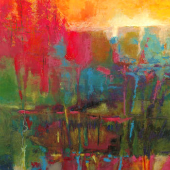 Pintura intitulada "Abstract Landscape" por Lelia, Obras de arte originais, Aquarela