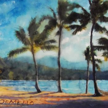 Pintura intitulada "Hanalei Bay" por Lelia, Obras de arte originais, Aquarela