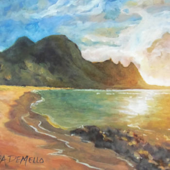 Schilderij getiteld "Tunnels Beach" door Lelia, Origineel Kunstwerk, Aquarel