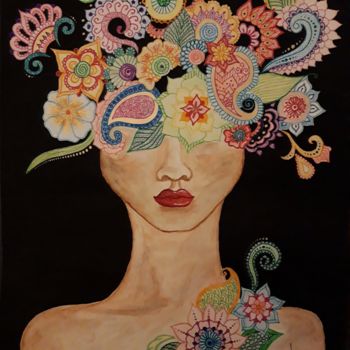 Painting titled "Flower" by Leman Memmedova, Original Artwork, Gouache