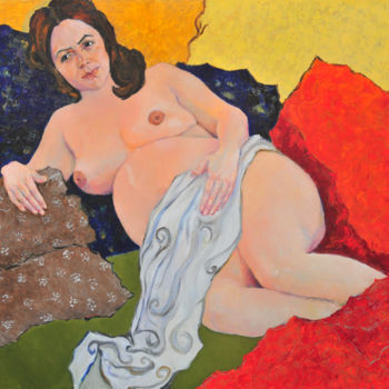 Painting titled "Pregnant nude" by Lubalem, Original Artwork, Oil