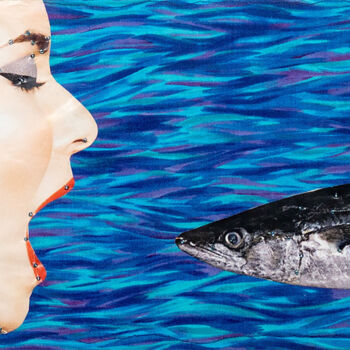 Collages intitolato "Shout Trout. Series…" da Lena Ash, Opera d'arte originale, Collages Montato su Cartone
