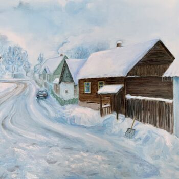 Pintura intitulada "Snow Street (Снежна…" por Elena Berezhnaya Be Lena, Obras de arte originais, Óleo Montado em Armação em…