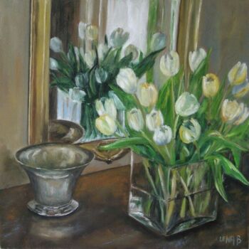 Painting titled "tulipes blanches de…" by Lena Bregeon, Original Artwork, Oil