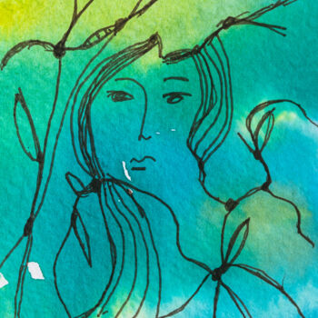Картина под названием "Teia da Vida" - Lena Gal, Подлинное произведение искусства, Акварель