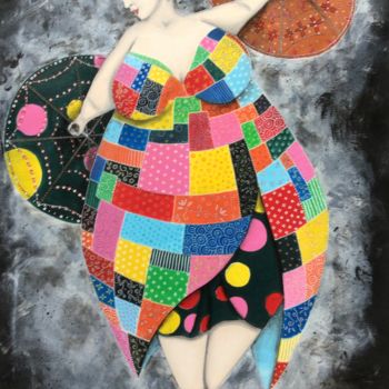 Peinture intitulée "Femme aux parapluies" par Léna Le Caignec, Œuvre d'art originale, Acrylique Monté sur Châssis en bois