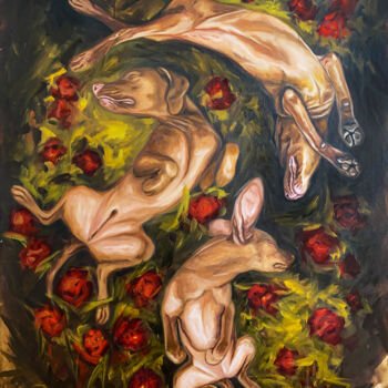 Pittura intitolato "Holy dogs" da Lena Med, Opera d'arte originale, Olio