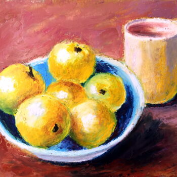 Drawing titled "Yellow Apples" by Lena Ru, Original Artwork, Pastel