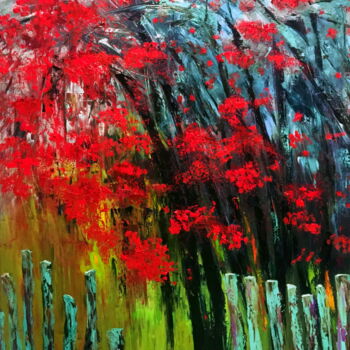 Painting titled "Red Berries" by Lena Ru, Original Artwork, Oil