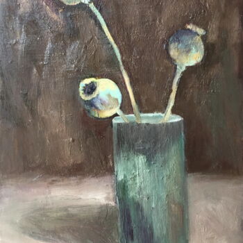 Painting titled "Dried Poppy Pods" by Lena Ru, Original Artwork, Oil