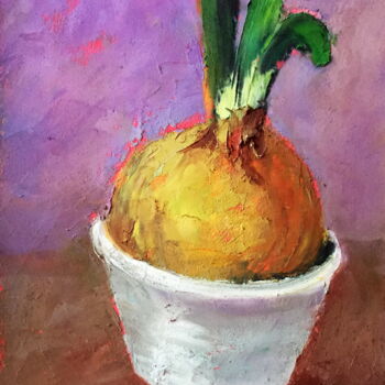 Drawing titled "Spring Onion" by Lena Ru, Original Artwork, Pastel