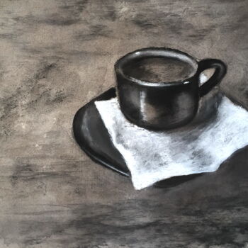 Zeichnungen mit dem Titel "Morning Coffee Char…" von Lena Ru, Original-Kunstwerk, Kohle