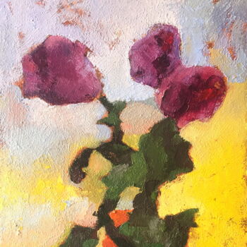 Painting titled "Red Vase And Roses" by Lena Ru, Original Artwork, Oil