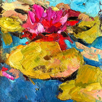 Painting titled "Pond  Lily Oil Pain…" by Lena Ru, Original Artwork, Oil