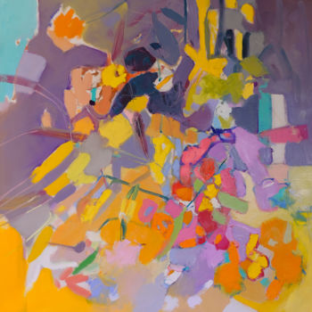 Картина под названием "Yellow Flowers Gard…" - Еlena Shraibman, Подлинное произведение искусства, Масло Установлен на Деревя…