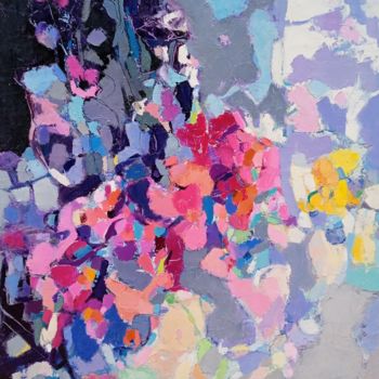 Картина под названием "Flowers on Black Ba…" - Еlena Shraibman, Подлинное произведение искусства, Масло Установлен на Деревя…