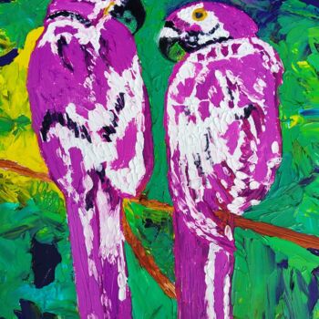 Painting titled "Parrots Oil origina…" by Lena Vanli, Original Artwork, Oil