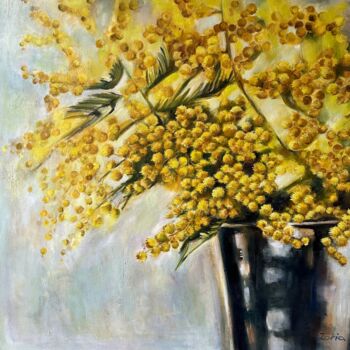 Painting titled "MIMOSA" by Lena Zoria, Original Artwork, Oil Mounted on Wood Stretcher frame