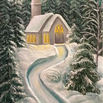 Painting titled "Chapelle" by Elena Makhonina, Original Artwork, Oil Mounted on Wood Panel