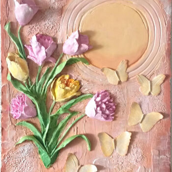 Painting titled "Панно "Весна"" by Elena Makhonina, Original Artwork, Oil
