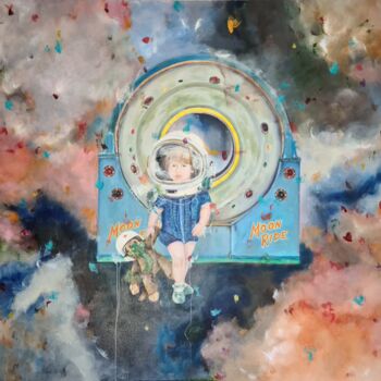 Malarstwo zatytułowany „Spacebaby and Space…” autorstwa Lena Applebaum, Oryginalna praca, Olej