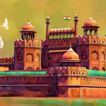 Digital Arts titled "Red Fort, Delhi, In…" by Lena Bharathi, Original Artwork, Digital Painting