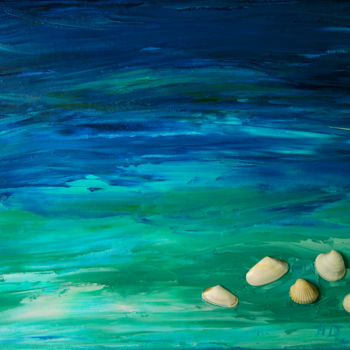 Painting titled "The blue sea with n…" by Helen Dan, Original Artwork, Oil Mounted on Wood Stretcher frame