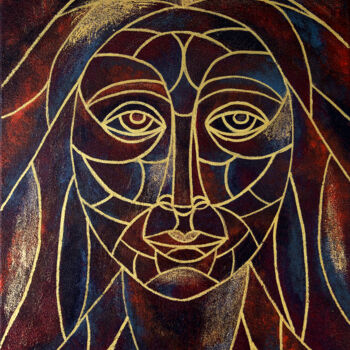 Painting titled "The woman's face in…" by Helen Dan, Original Artwork, Acrylic Mounted on Wood Stretcher frame