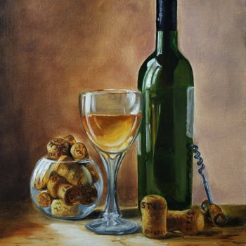 Painting titled "Still life with win…" by Elena Lyutcher, Original Artwork, Oil Mounted on Wood Stretcher frame