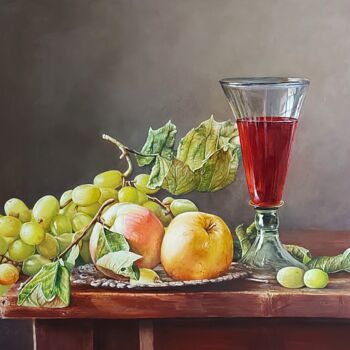 Painting titled "Still Life Grape wi…" by Lenard Kocsis, Original Artwork, Oil