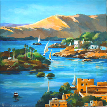 Pittura intitolato "Nile river in Aswan" da Lena Tolunay, Opera d'arte originale, Acrilico