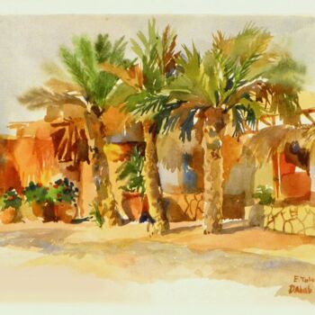 Schilderij getiteld "Palm trees. Student…" door Lena Tolunay, Origineel Kunstwerk, Aquarel