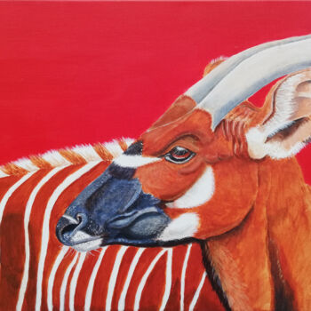 Painting titled "Bongo Antelope - Se…" by Lene Daugaard, Original Artwork, Acrylic Mounted on Wood Stretcher frame
