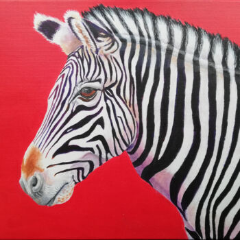 Painting titled "Zebra no. 3 - Serie…" by Lene Daugaard, Original Artwork, Acrylic Mounted on Wood Stretcher frame