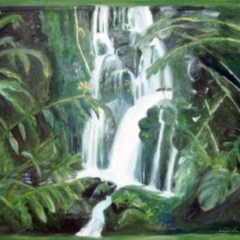 Painting titled "Tropical Waterfall" by Lenka Graner, Original Artwork, Oil