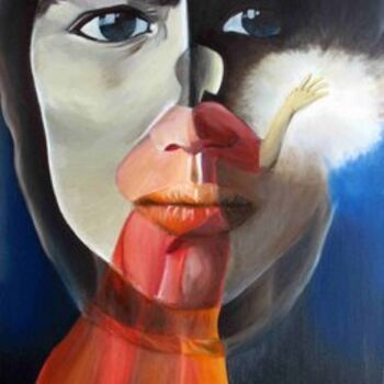 Painting titled "Face with Figure" by Lenka Graner, Original Artwork, Oil Mounted on Wood Stretcher frame
