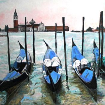 Pintura titulada "Blue Venetian Gondo…" por Lenka Graner, Obra de arte original, Oleo