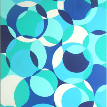 Painting titled "Blue bubbles" by Lénon B, Original Artwork, Acrylic Mounted on Wood Stretcher frame