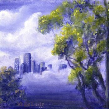 Painting titled "Blue City in the Di…" by Lenora De Lude, Original Artwork