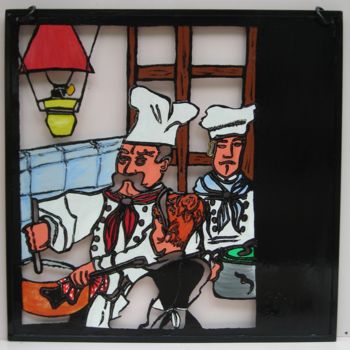 Sculpture titled "enseigne restaurant" by François Lenormand, Original Artwork, Metals