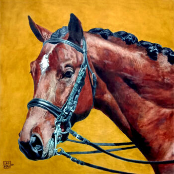Schilderij getiteld "Head of Horse 1" door Leo Budhi, Origineel Kunstwerk, Olie