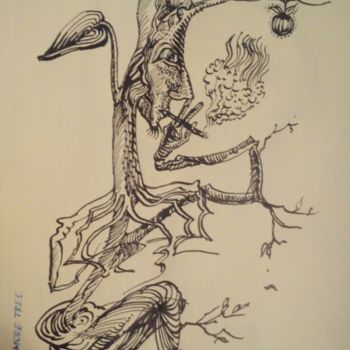Drawing titled "Smoke Tree" by Leonid, Original Artwork, Ink