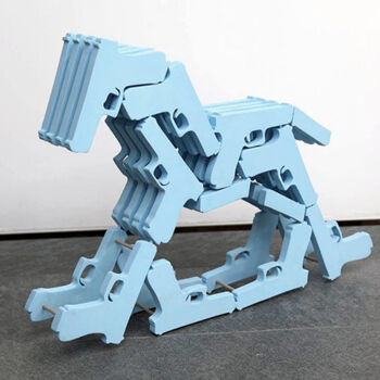 Sculpture titled "Glocking Horse" by Leo Thiakos, Original Artwork, Wood