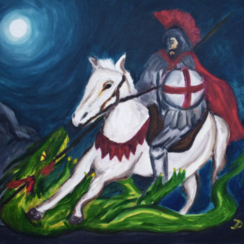 Peinture intitulée "St. George killing…" par Leo Du Lac, Œuvre d'art originale, Huile
